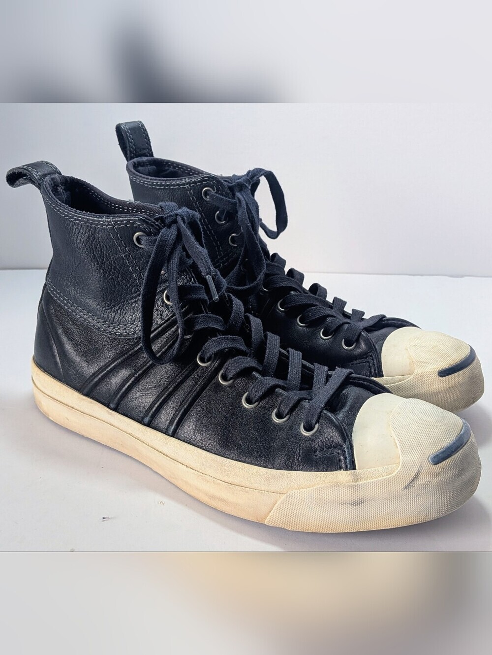 Converse Jack Purcell Leather High Top Black White Sneakers Men’s Size 8.5